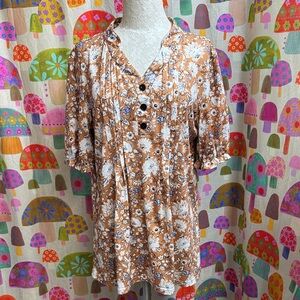 Hocosit Mis Sleeve Floral Blouse. Medium